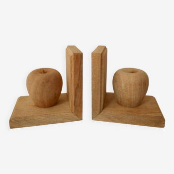 Set of 2 wooden bookends, apple pattern