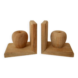Set of 2 wooden bookends, apple pattern