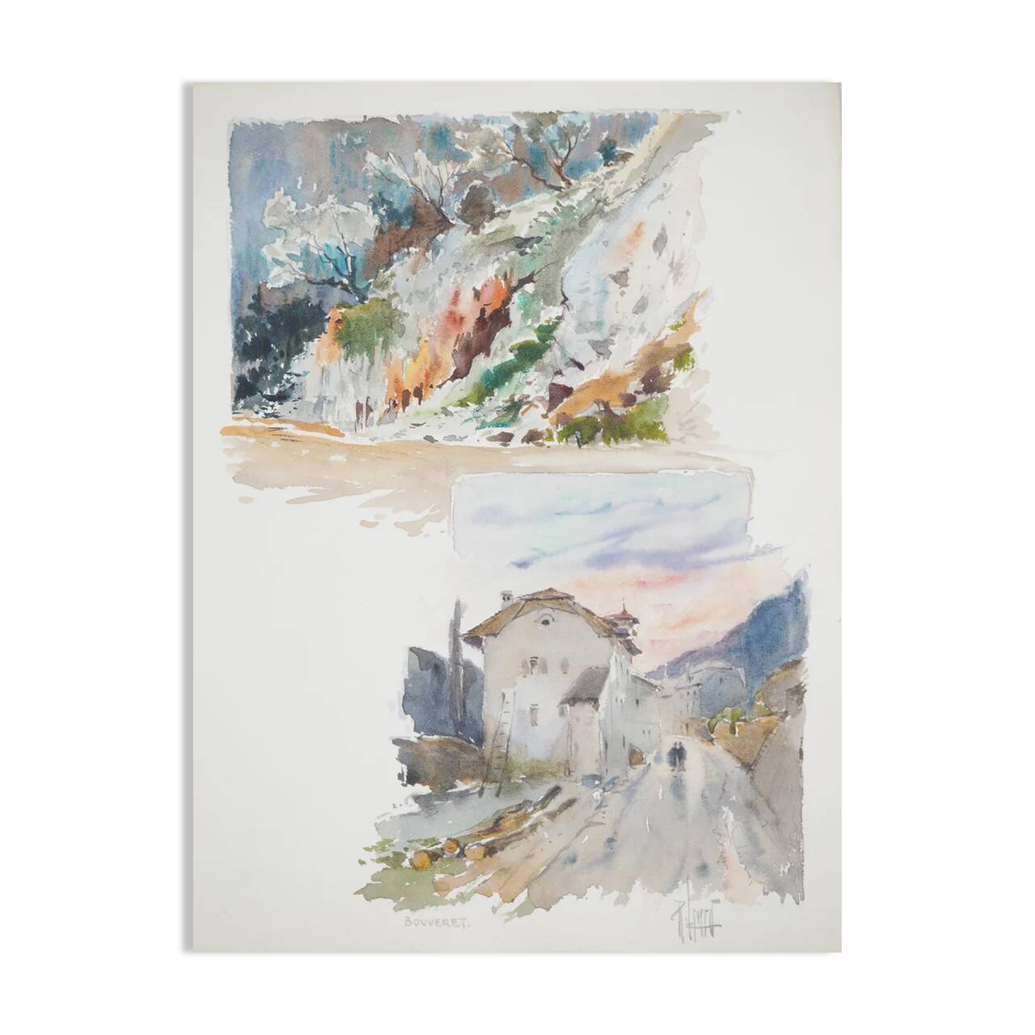 René LEVERD: Switzerland, on the road to Bouveret, Original signed watercolor