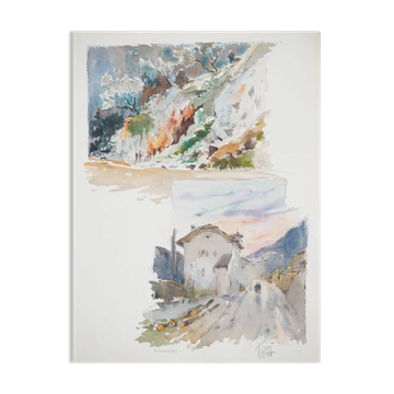 René LEVERD: Switzerland, on the road to Bouveret, Original signed watercolor
