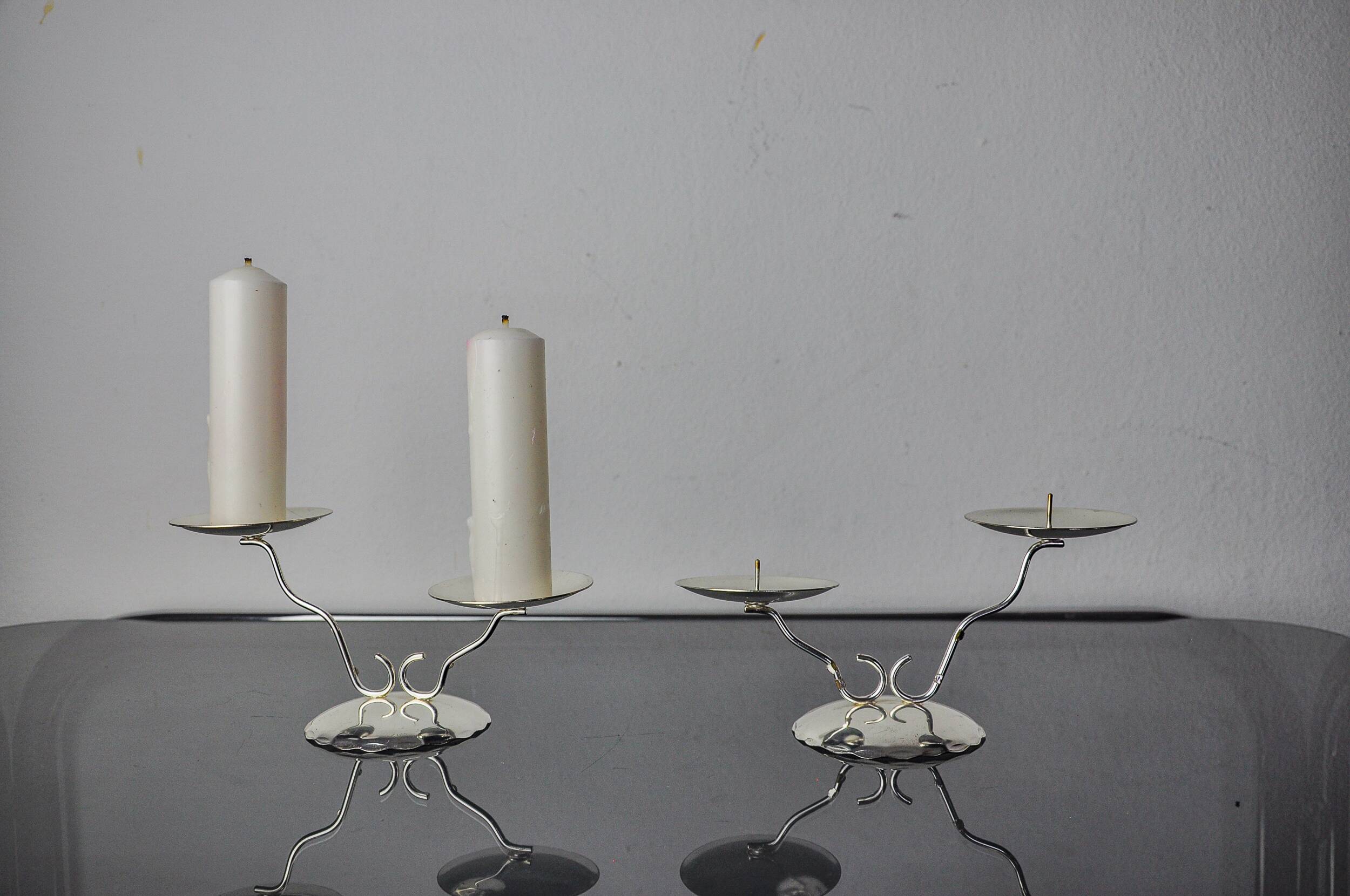 Pair of art deco 2-flame candlesticks, Spain, 1980