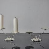 Paire de bougeoirs art déco 2 flammes, espagne, 1980