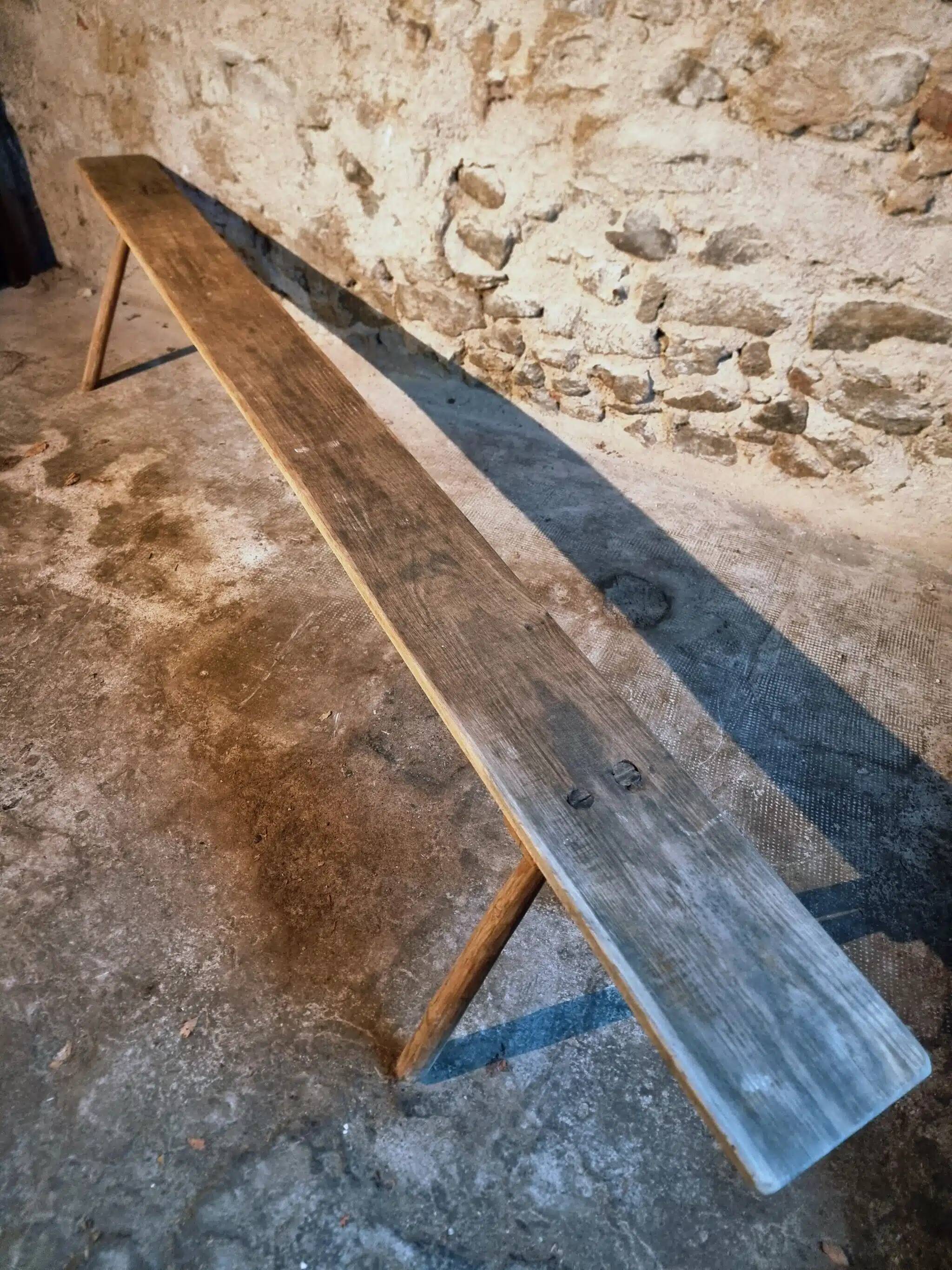 Antique primitive oak bench – Circa 1900, Allier region, France