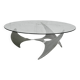 "space age" coffee table. Steel legs, glass slab. Circa 1970