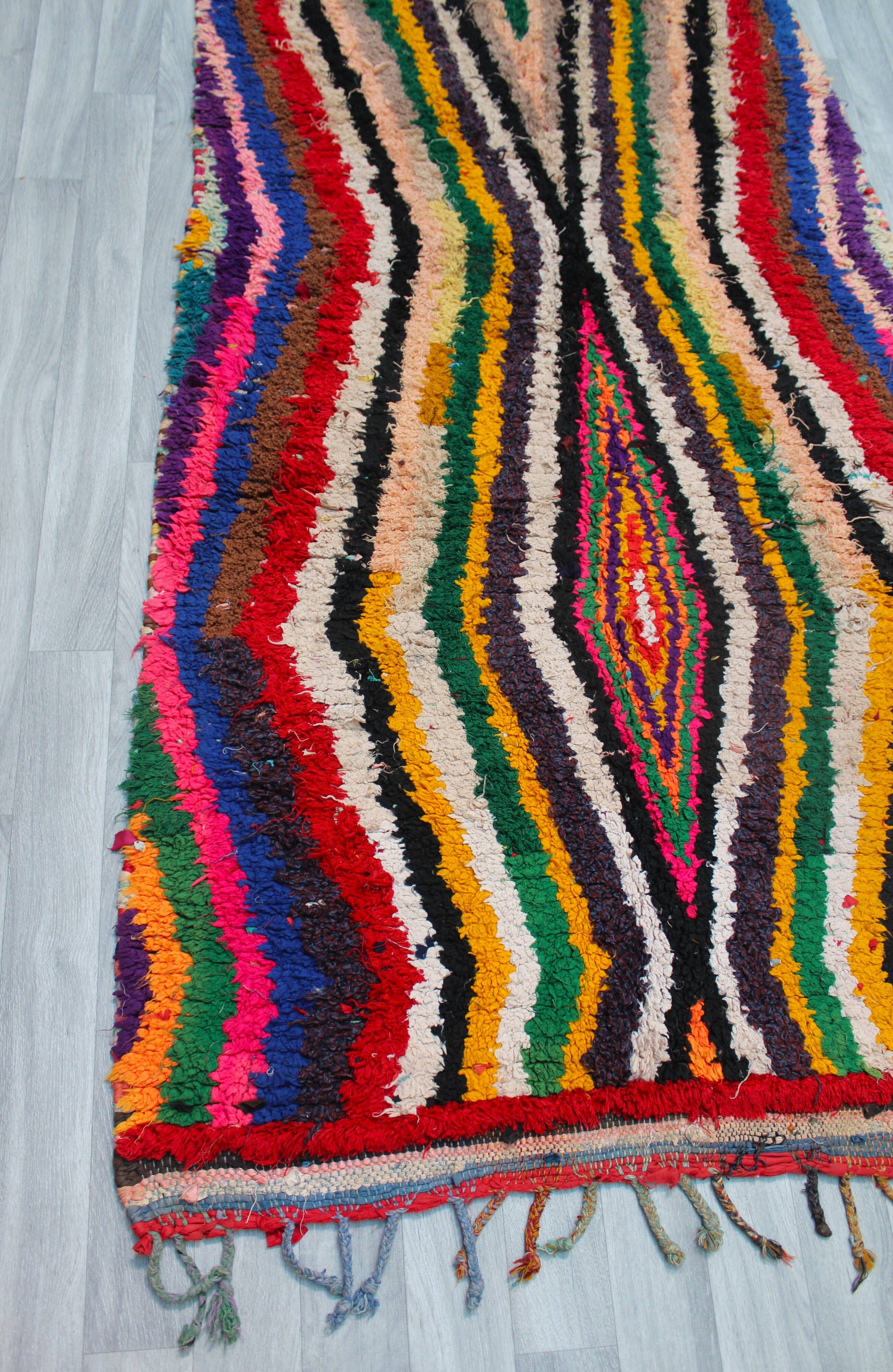 Boucherouite vintage Moroccan rug, Azilal berber area rug