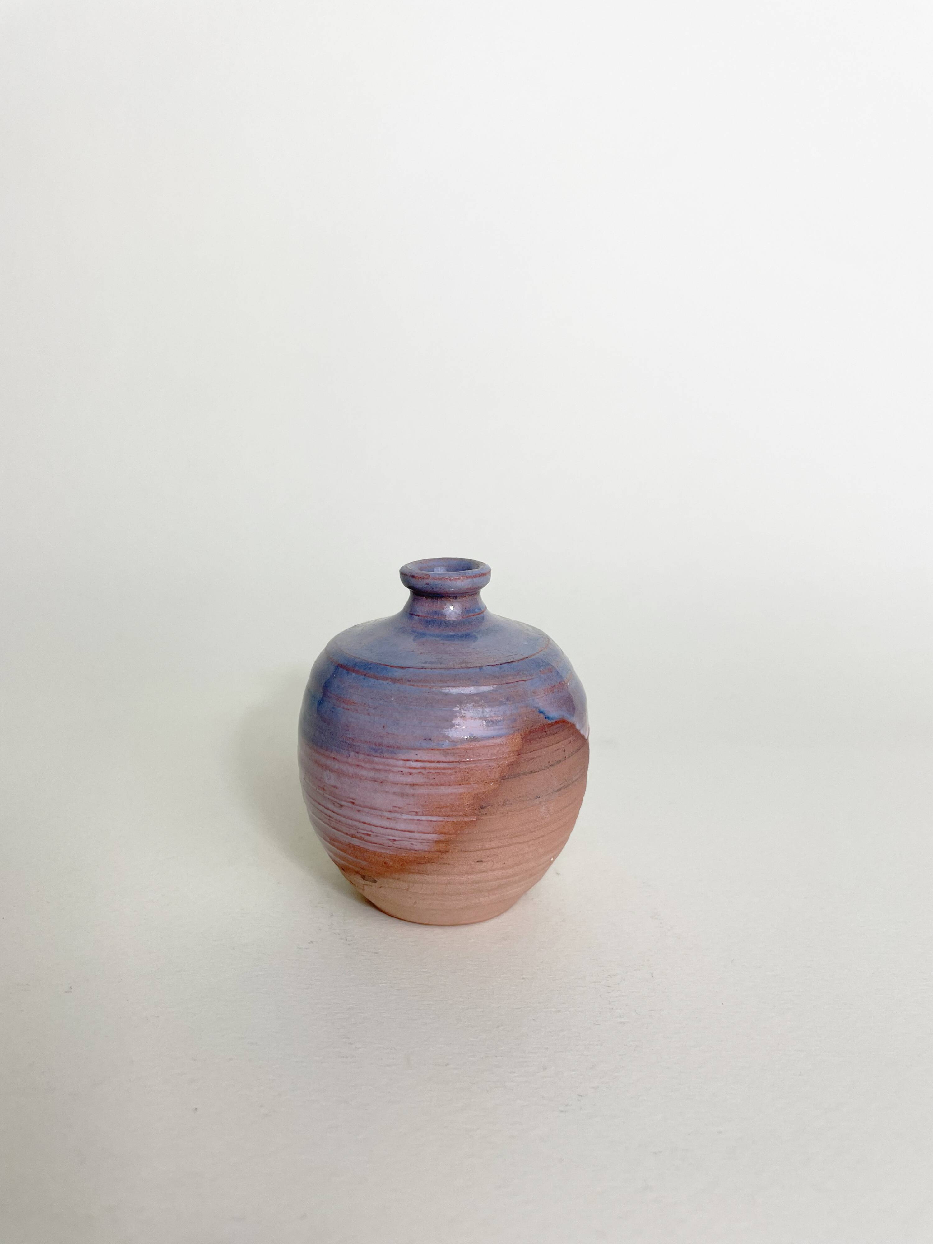 Mini Soliflore in Blue and Pink Enameled Stoneware