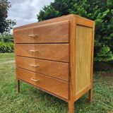 Antique vintage chest of drawers with spindle legs and 4 drawers, 1970s