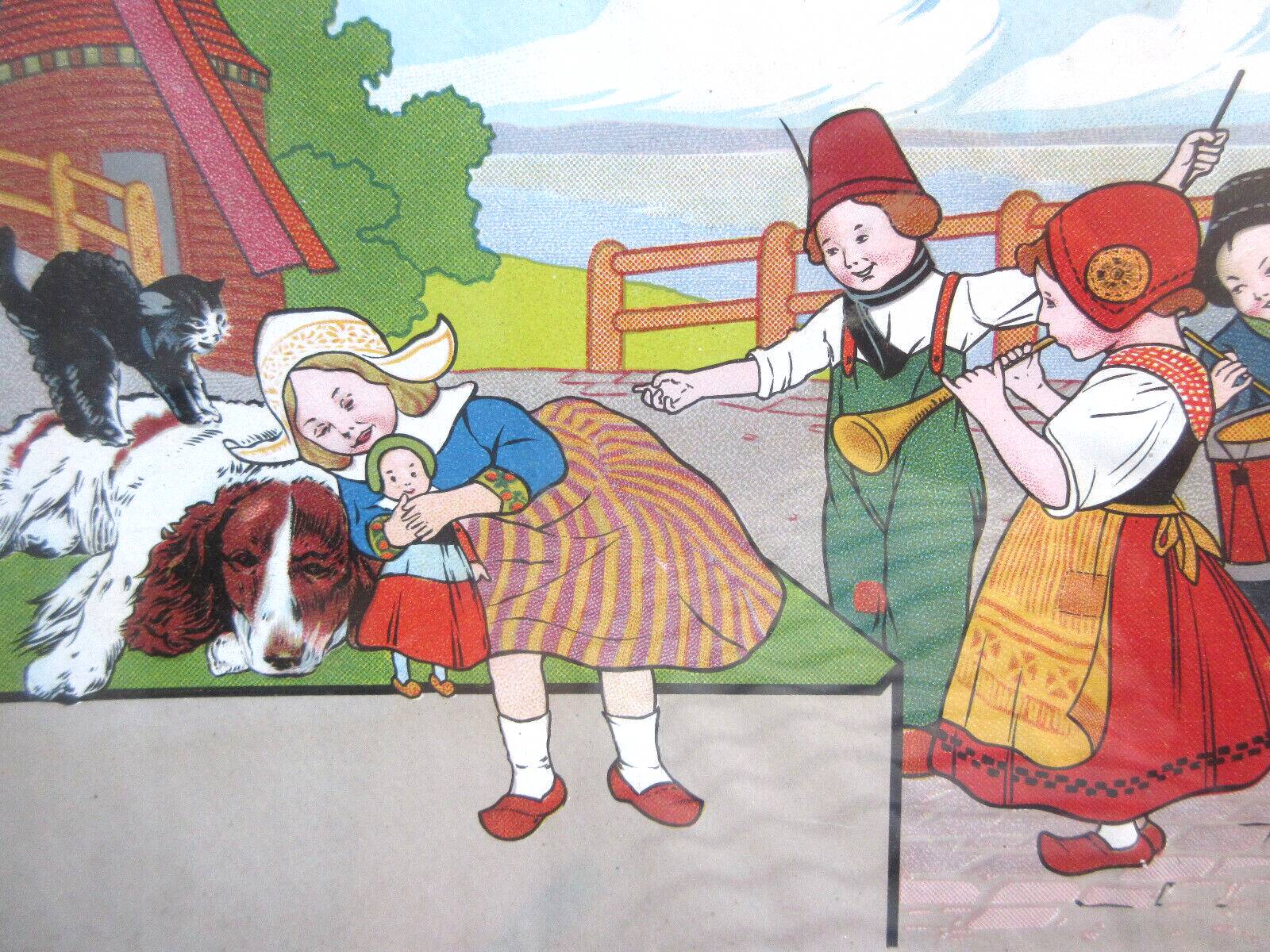 Framed engraving: The Children of Holland, Dog and Cat