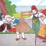 Framed engraving: The Children of Holland, Dog and Cat