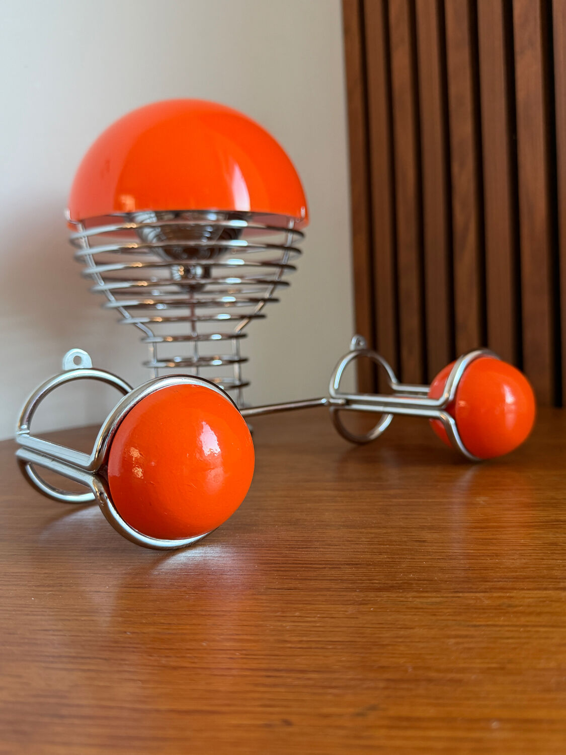Patère double "Boule" Orange & Chrome  Space Age