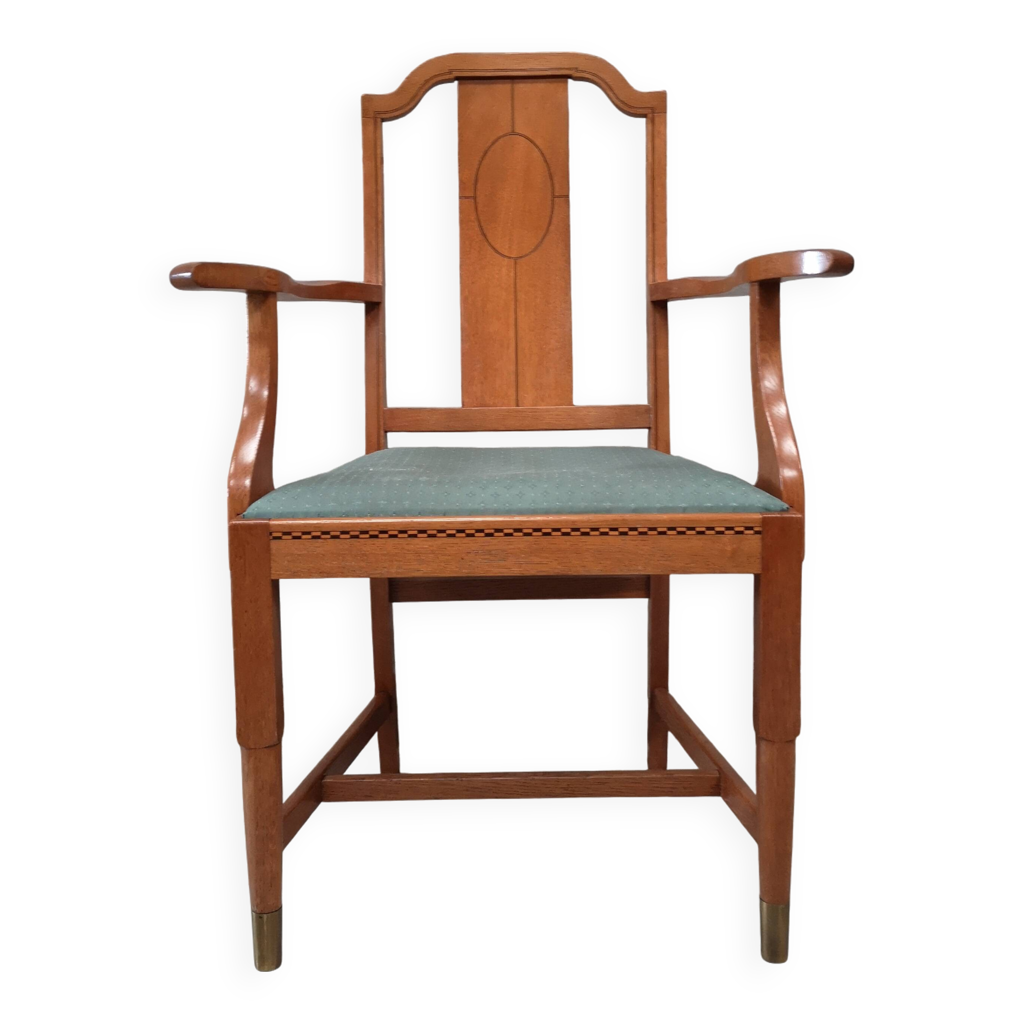 Art craft art nouveau armchair in oak and brass