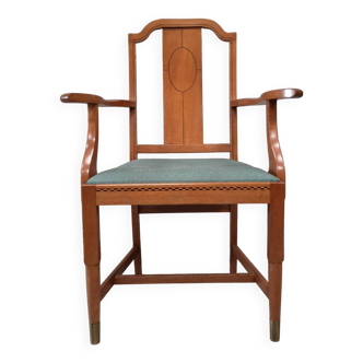 Art craft art nouveau armchair in oak and brass