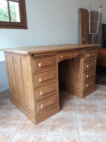 American flat desk with vintage coffered boxes