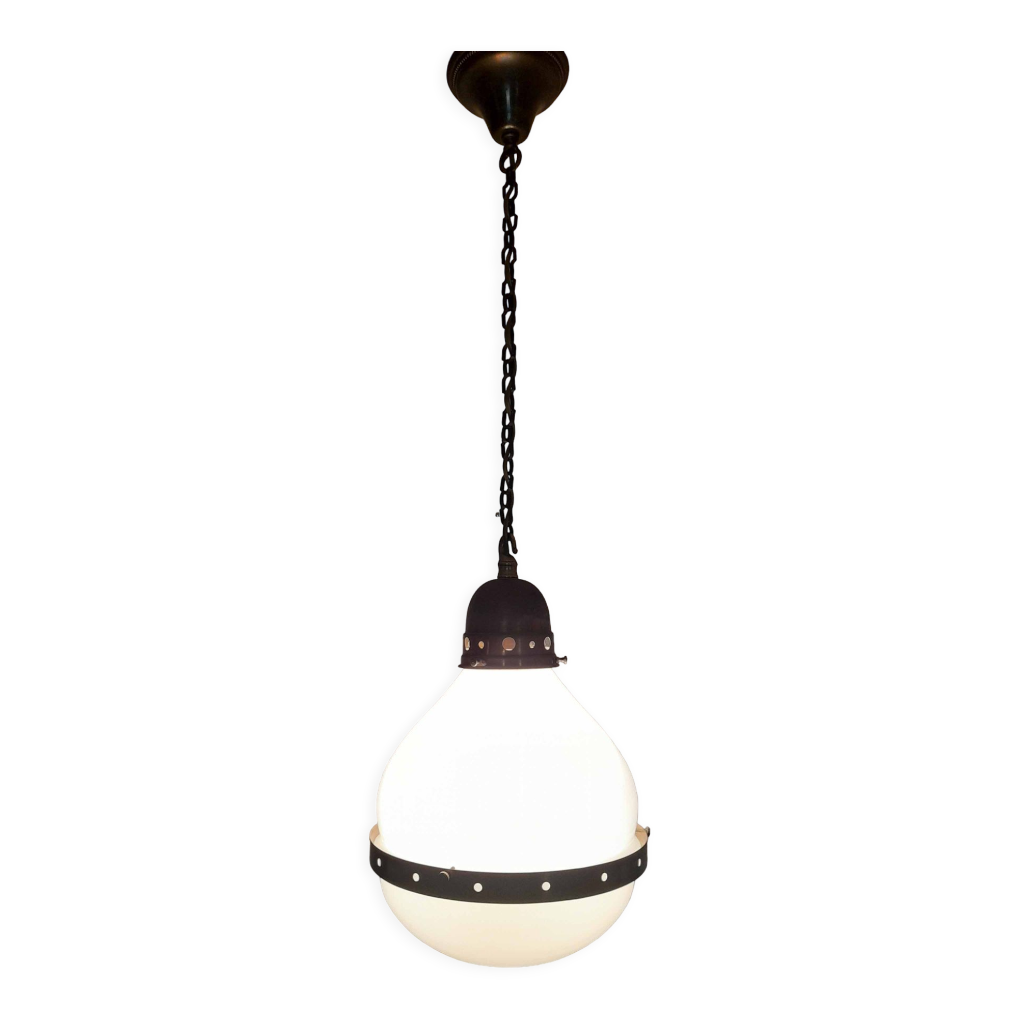 Bauhaus pendant lamp in opaline glass and brass