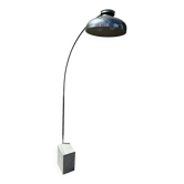 Oversized White Marble & Chrome Arc Floor Lamp — 1970s Italian Aluminum Dome