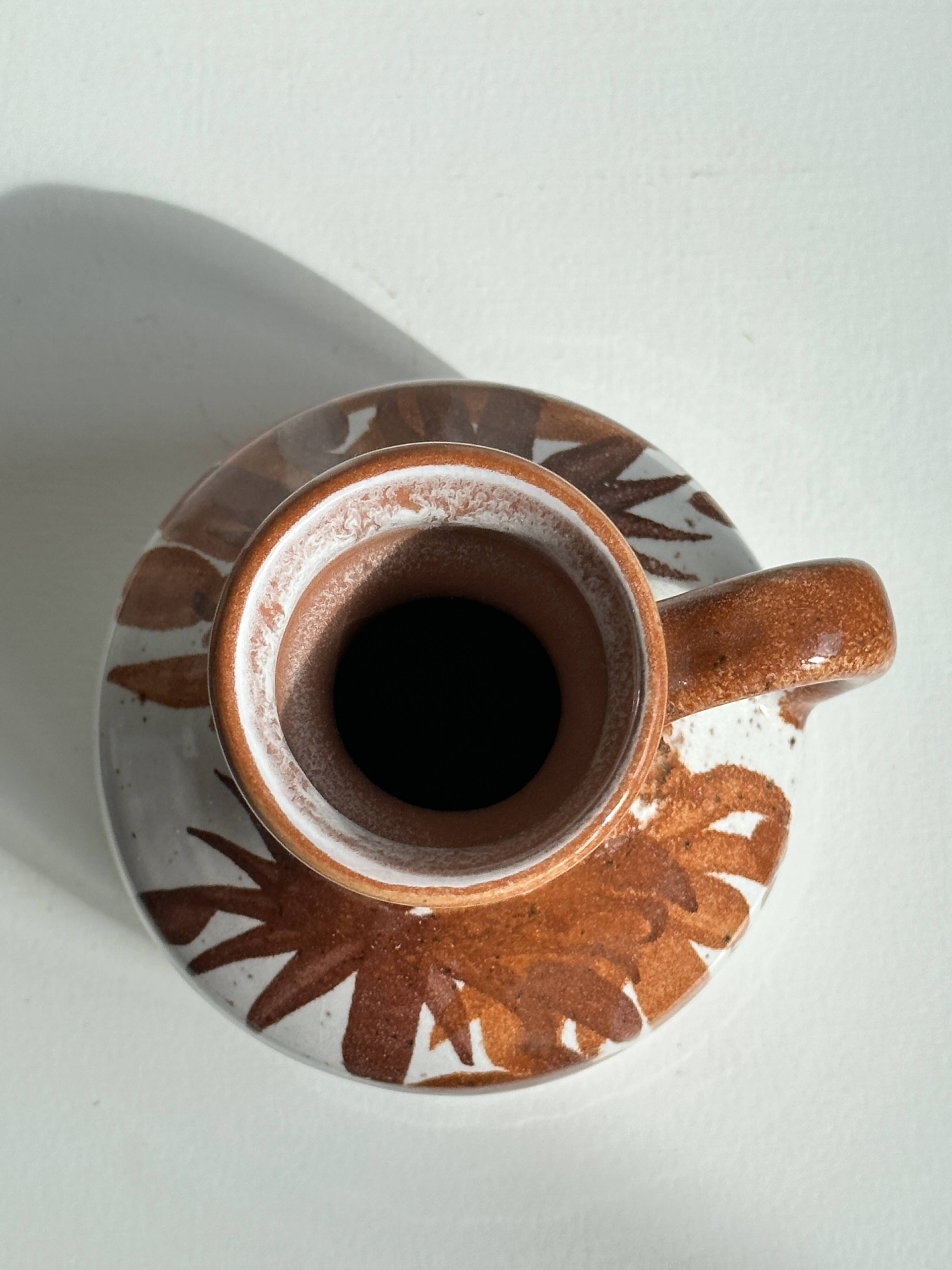 Small white and brown vase or pitcher West Germany H:15cm D:10.5cm