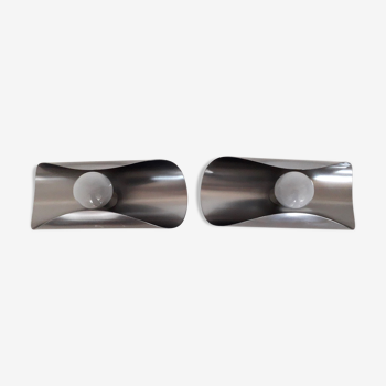 Space age wall sconces - brushed stainless steel - italian design - 1970
