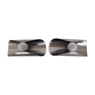 Space age wall sconces - brushed stainless steel - italian design - 1970