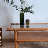 Table basse rotin et bambou rectangulaire vintage