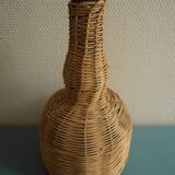 old amber glass bottle VB wicker vintage deco glass bottle wicker