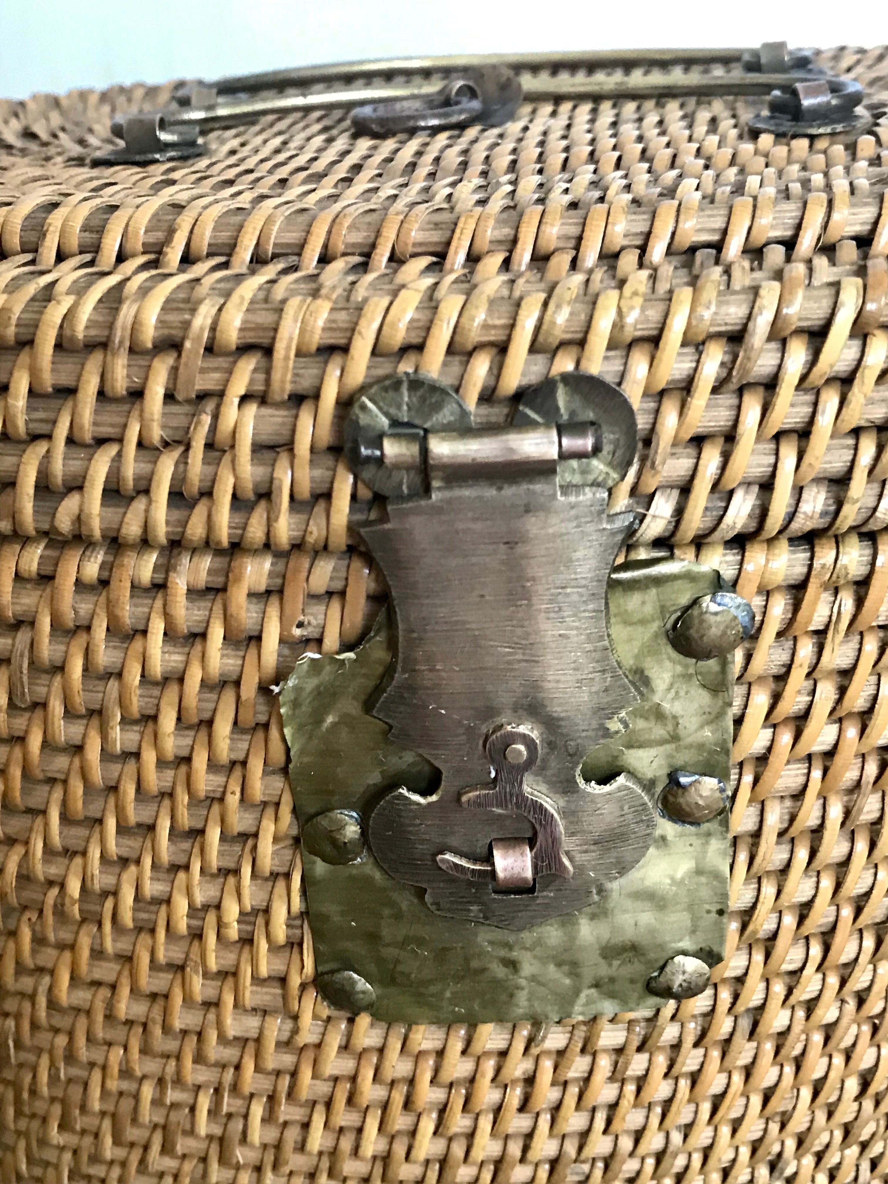 Chinese wicker and brass basket