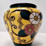 Futurist Yellow Glazed Earthenware Vase with Floral Motifs, Italy