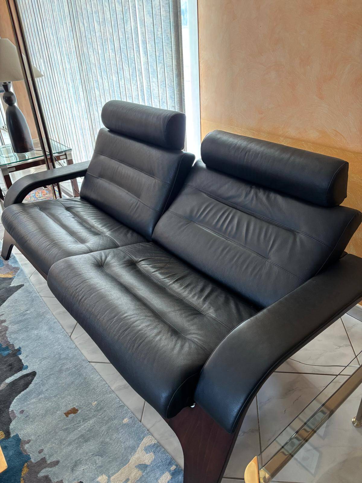 Black leather sofa Nova Roche Bobois
