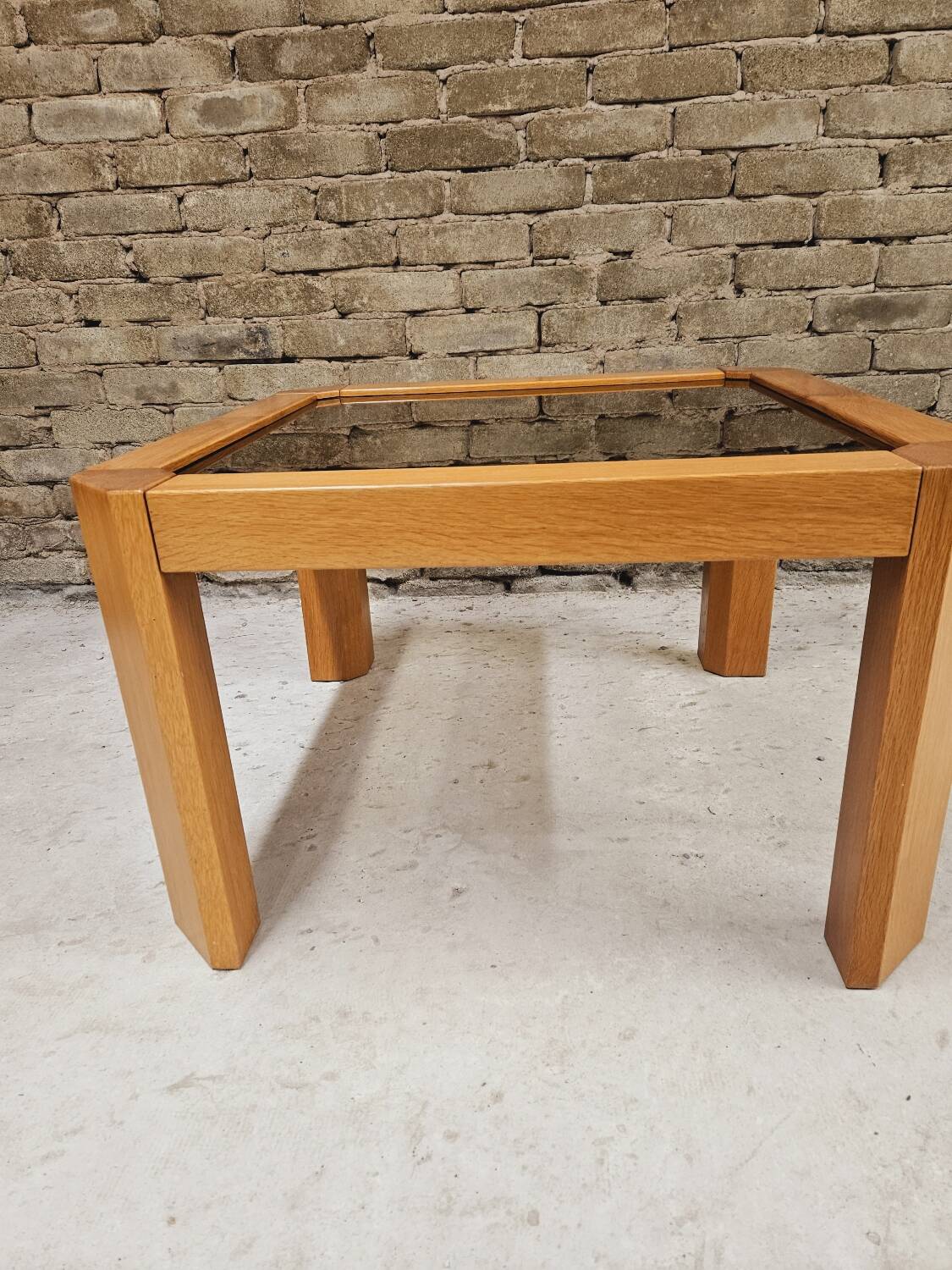 Coffee table in wood and smoked glass 1970 vintage