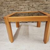 Coffee table in wood and smoked glass 1970 vintage