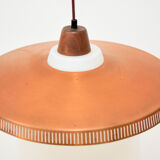 Copper milk glass & teak hanging lamp Bernt Karlby for Lyfa