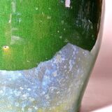 Large vintage oil jar from the 50s-60s, green terracotta, Portugal