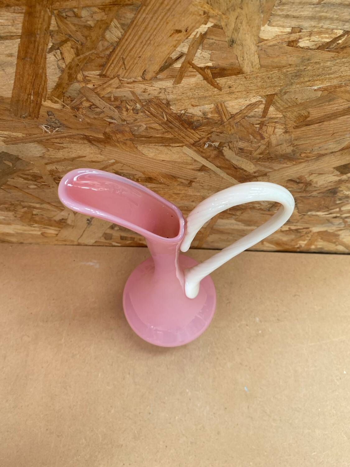 Antique opaline pink & white pitcher ewer vintage