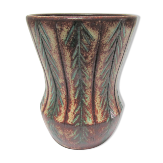 Ceramic vegetal decoration vase accolay signed