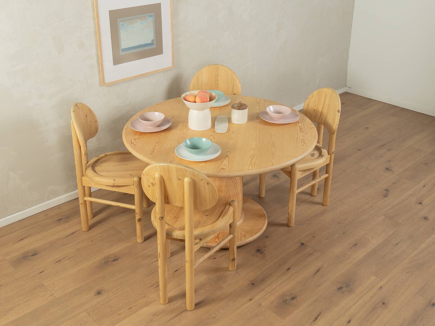 80s Dining Table with thick wooden base