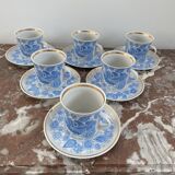 Coffee and tea set, vintage, stylized bird decor, retro, design, blue