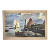 Seascape "Return from fishing" Morbihan - M Robert - oil on panel