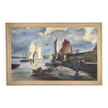 Seascape "Return from fishing" Morbihan - M Robert - oil on panel