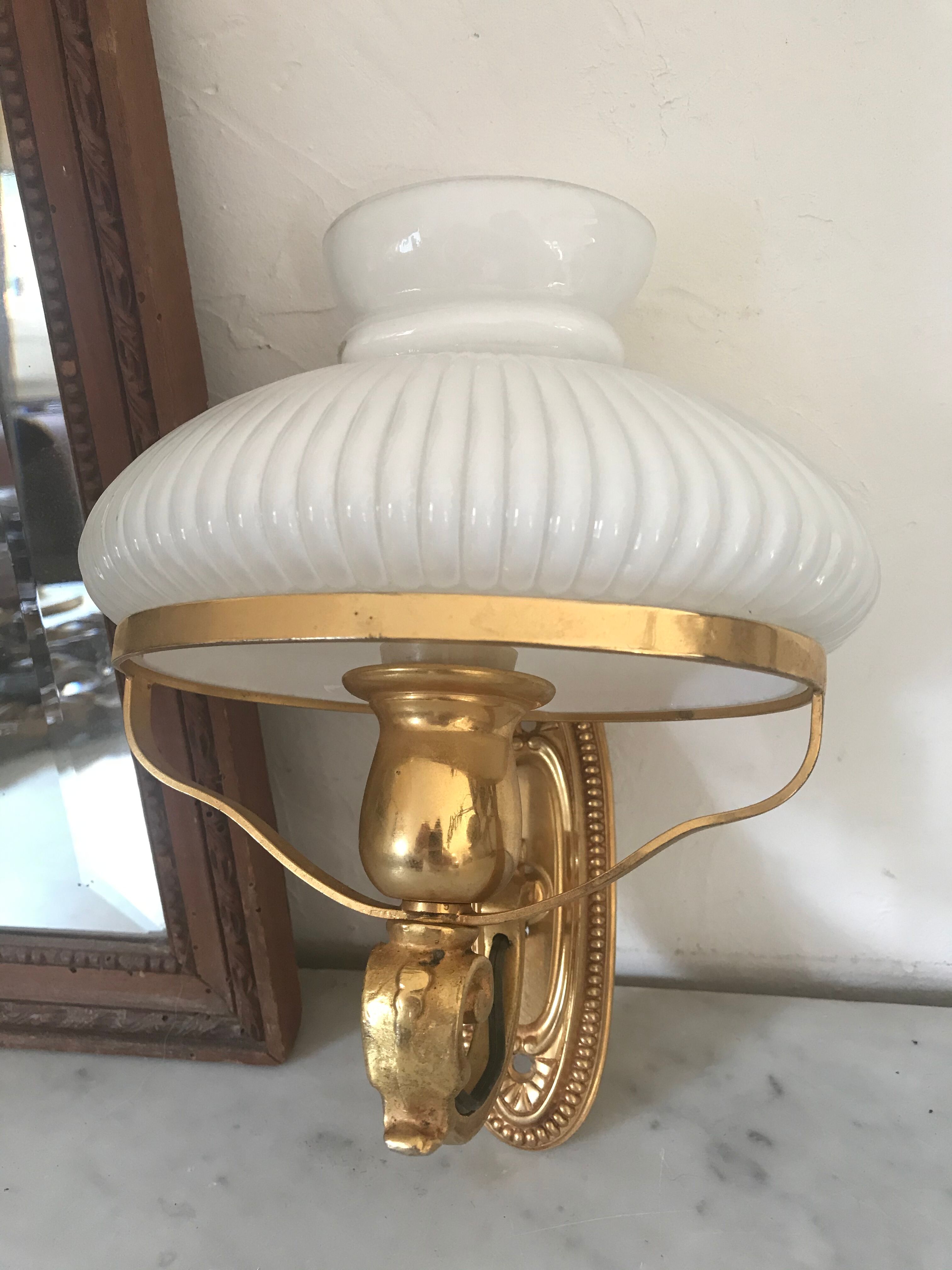 Vintage brass and opaline sconce