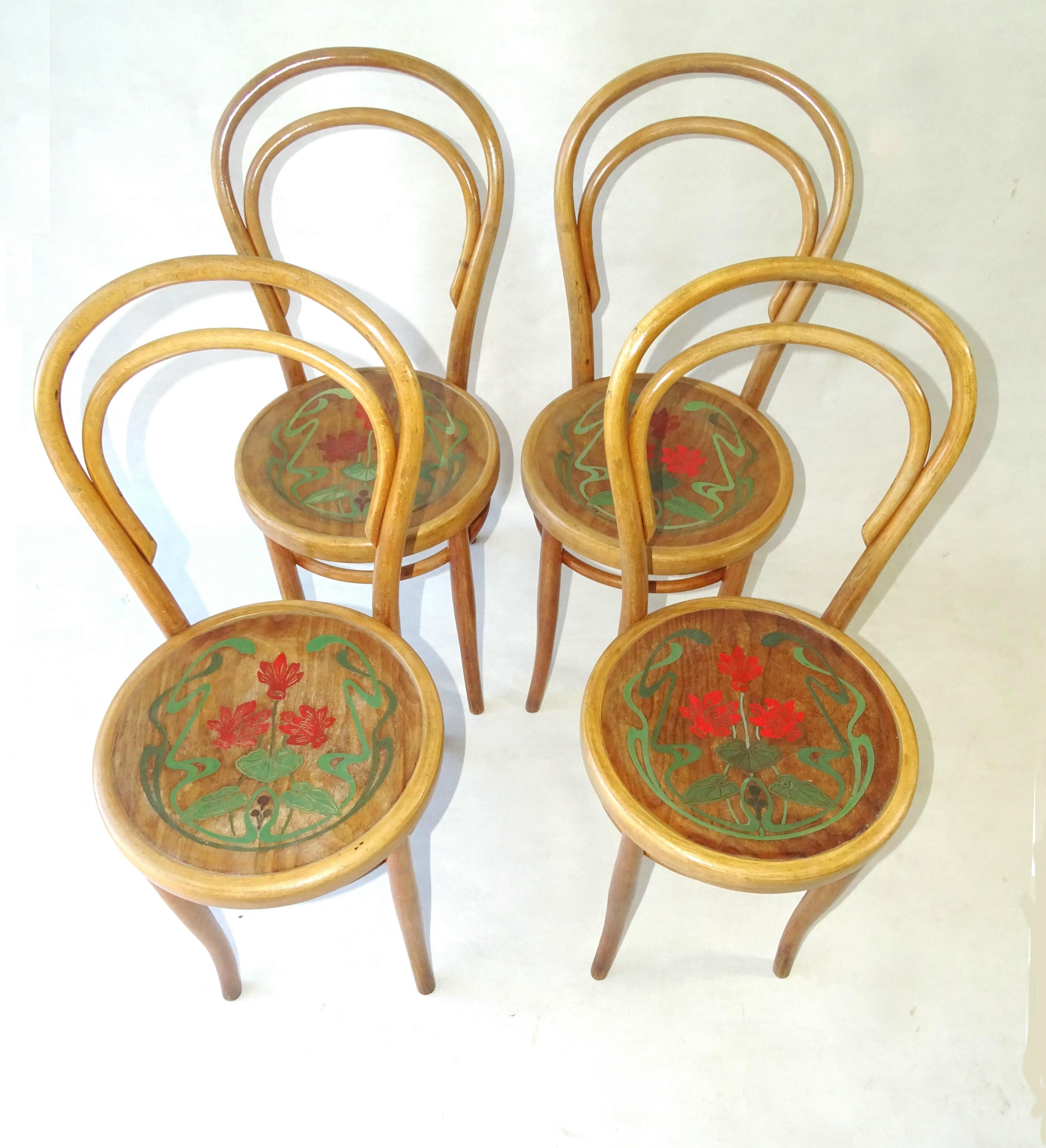 Set of 4 chairs n°14 1/2 by fiume around 1910 art nouveau revisited bistro