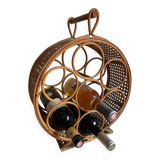 Rattan bottle holder, wood, vintage canework