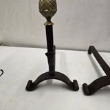Old pair of wrought iron and bronze andirons