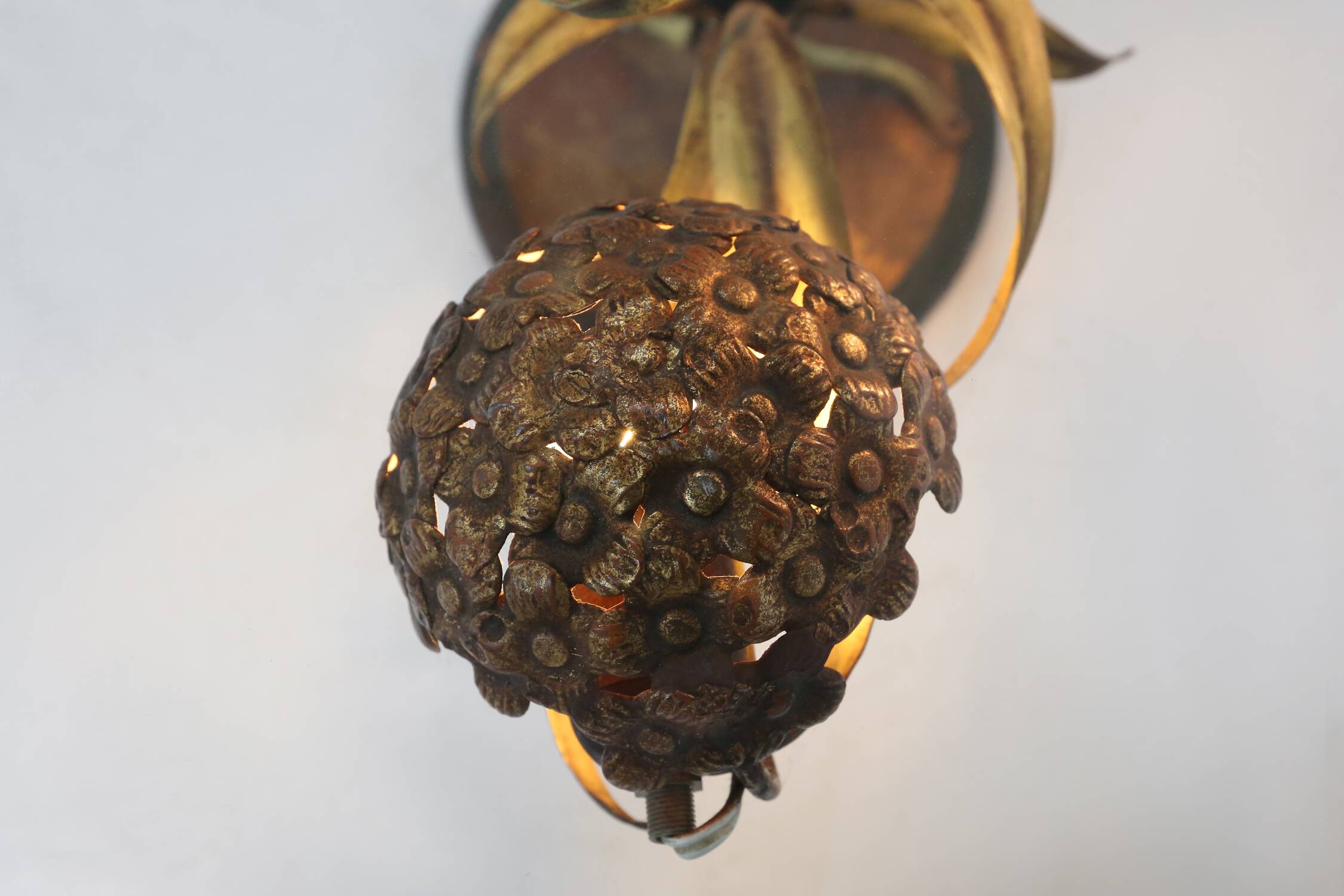 French Hollywood Regency style coffee table with lightning in brass flowers, 1950