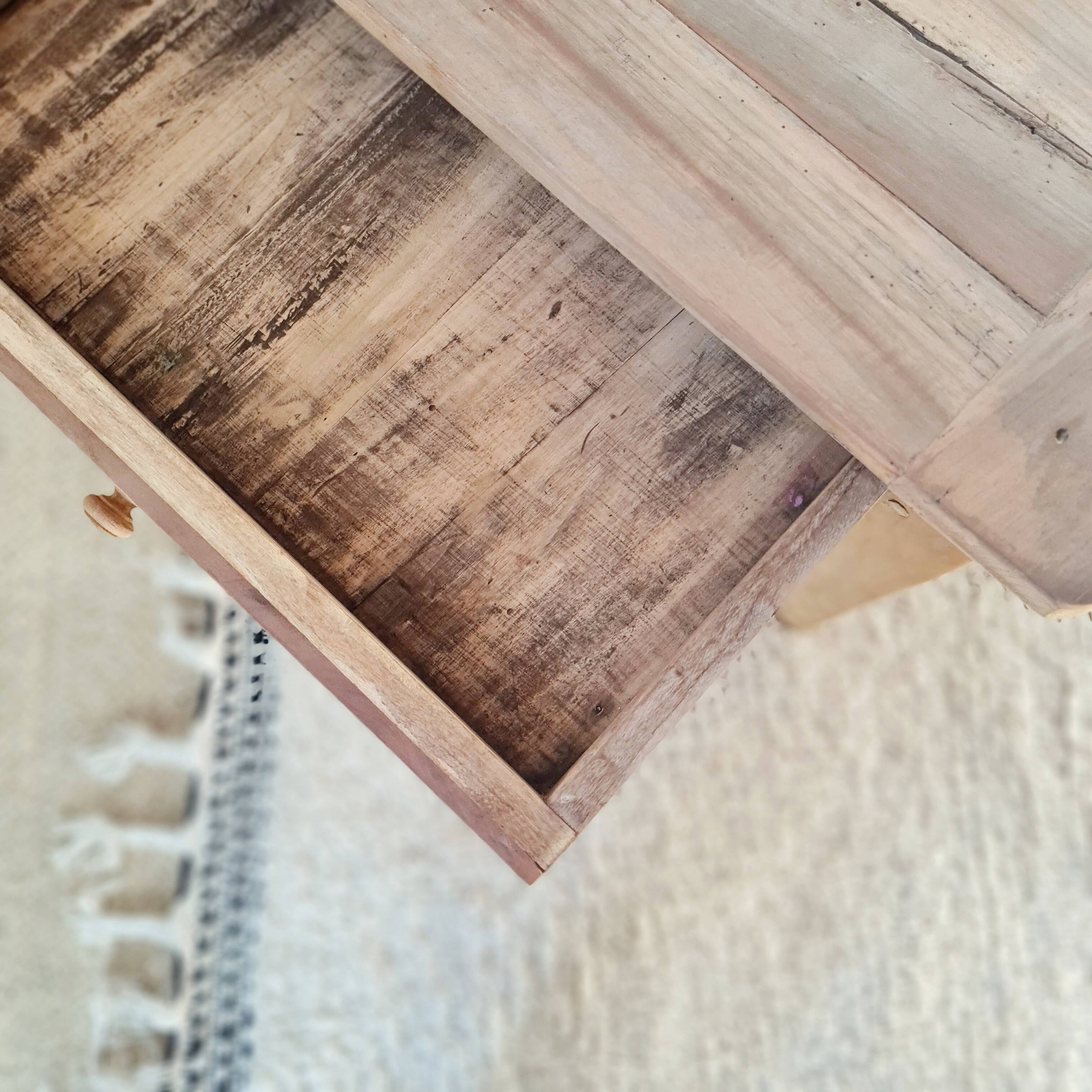 Antique wooden low farmhouse table and drawer