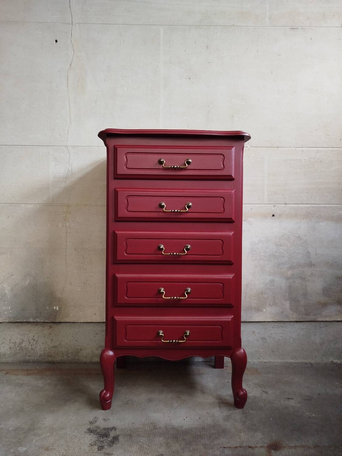Vintage chiffonier restyled Bordeaux red