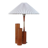 Vintage 50s wooden table lamp with pleated shade.