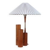 Vintage 50s wooden table lamp with pleated shade.