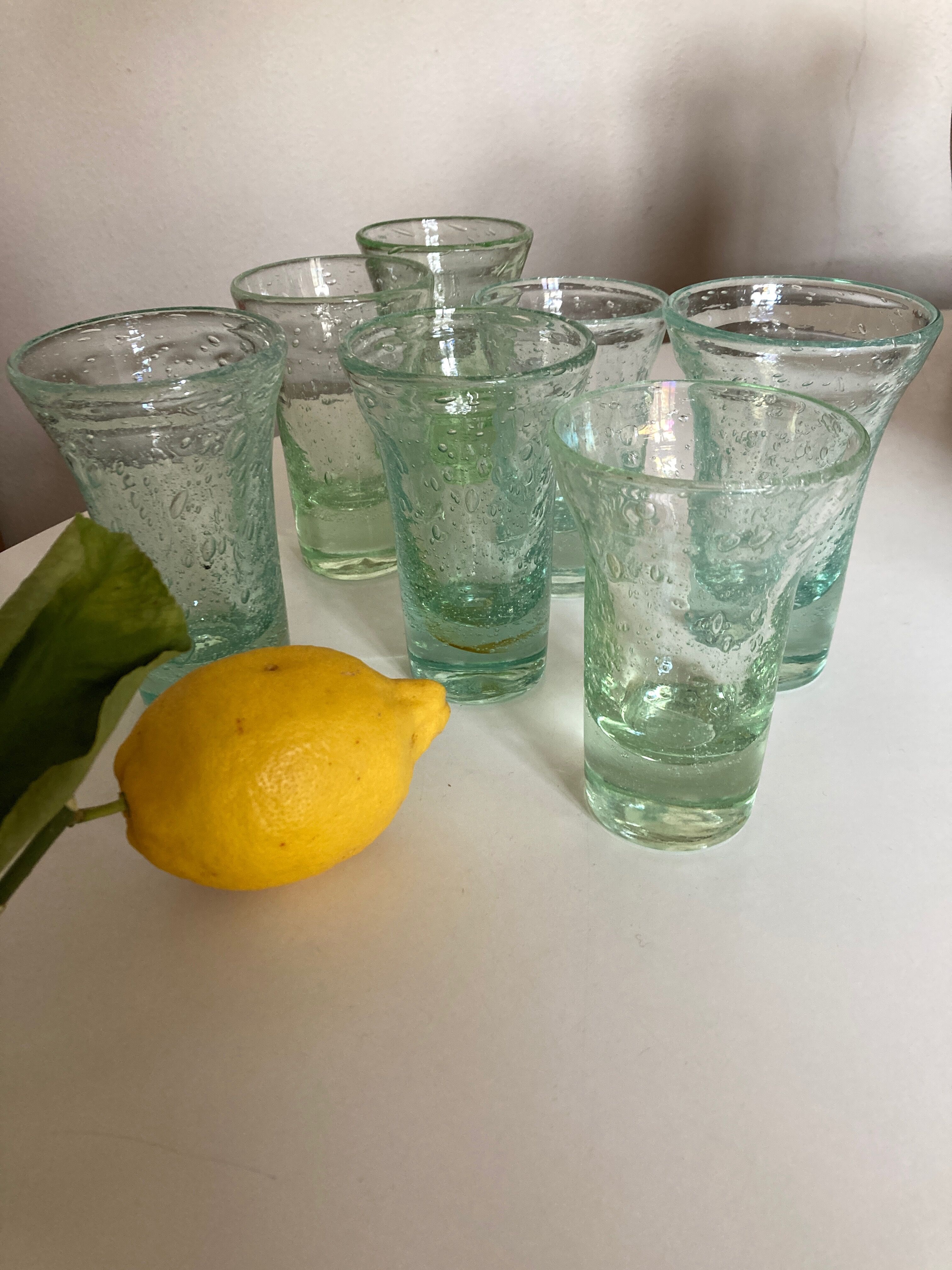 Set of 7 Biot cups in bubbled glass 1970