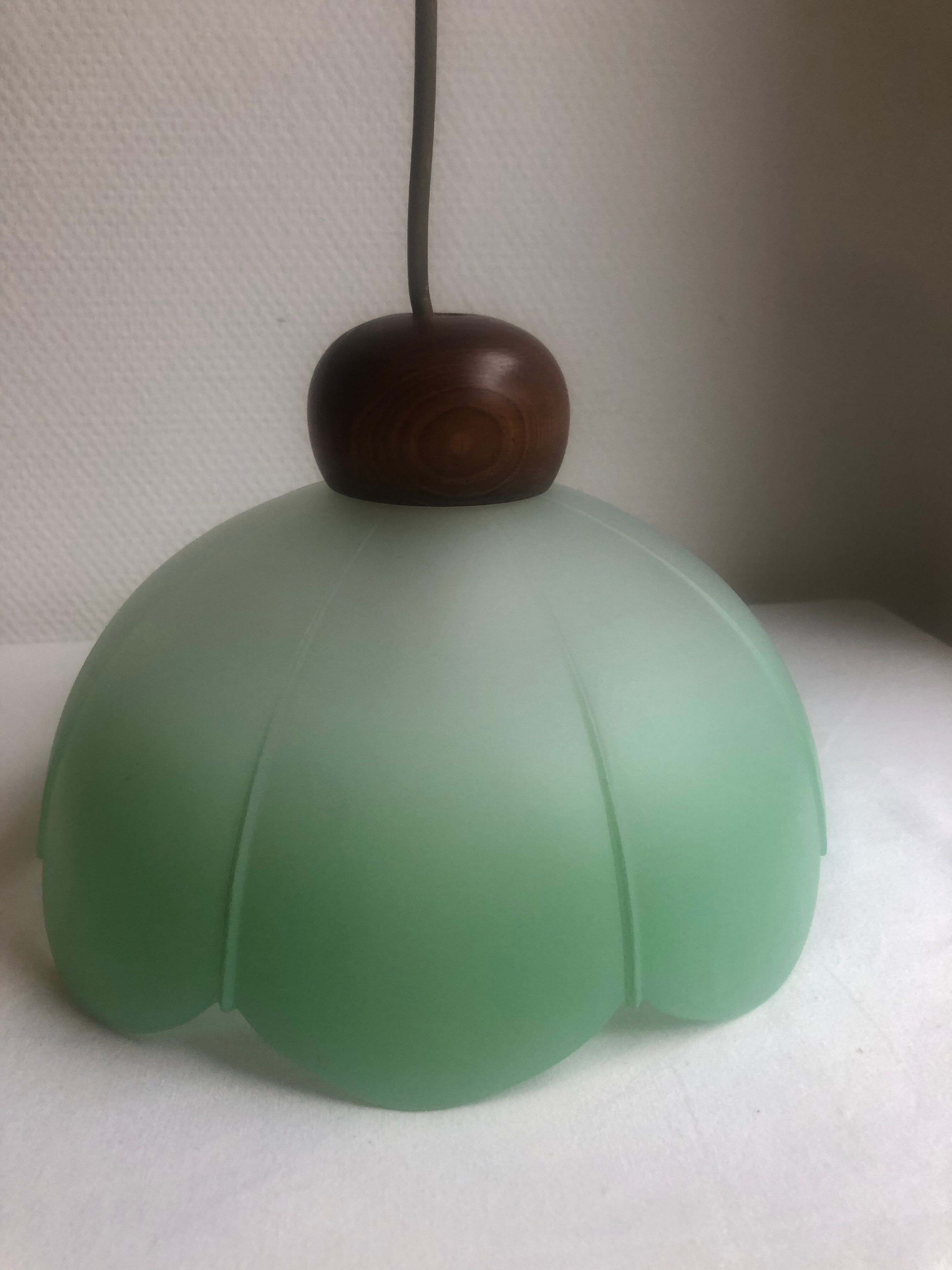 Suspension in frosted glass and wood
