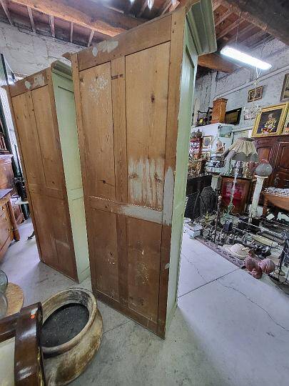 Magnificent pair of green painted fir bookcase display cabinet early 20th century