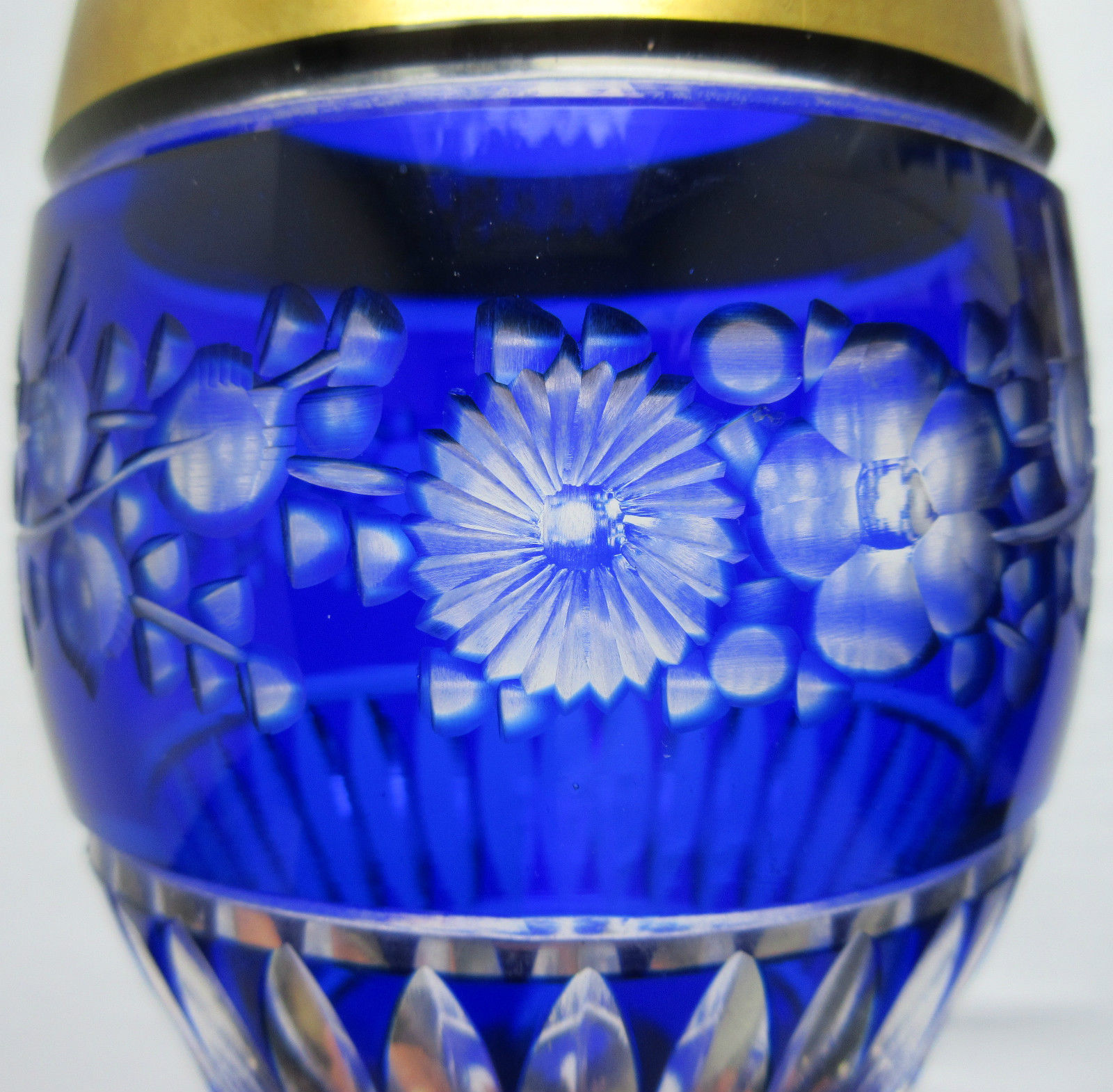 White blue, chiseled, cut overlay crystal vase Saint Louis